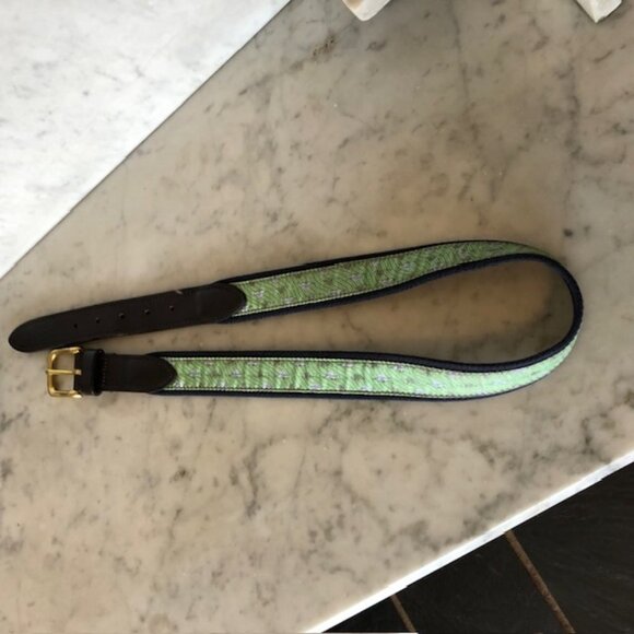 VINEYARD VINES  Marlin Print Canvas Club Leather Trim Belt 32 - Picture 3 of 15